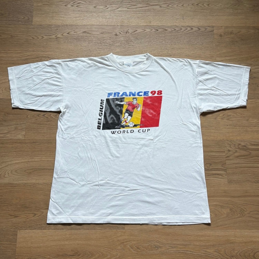 Vtg Best Tee France 98 World Cup Belgium Shirt Mens XXL White Excellent Graphic